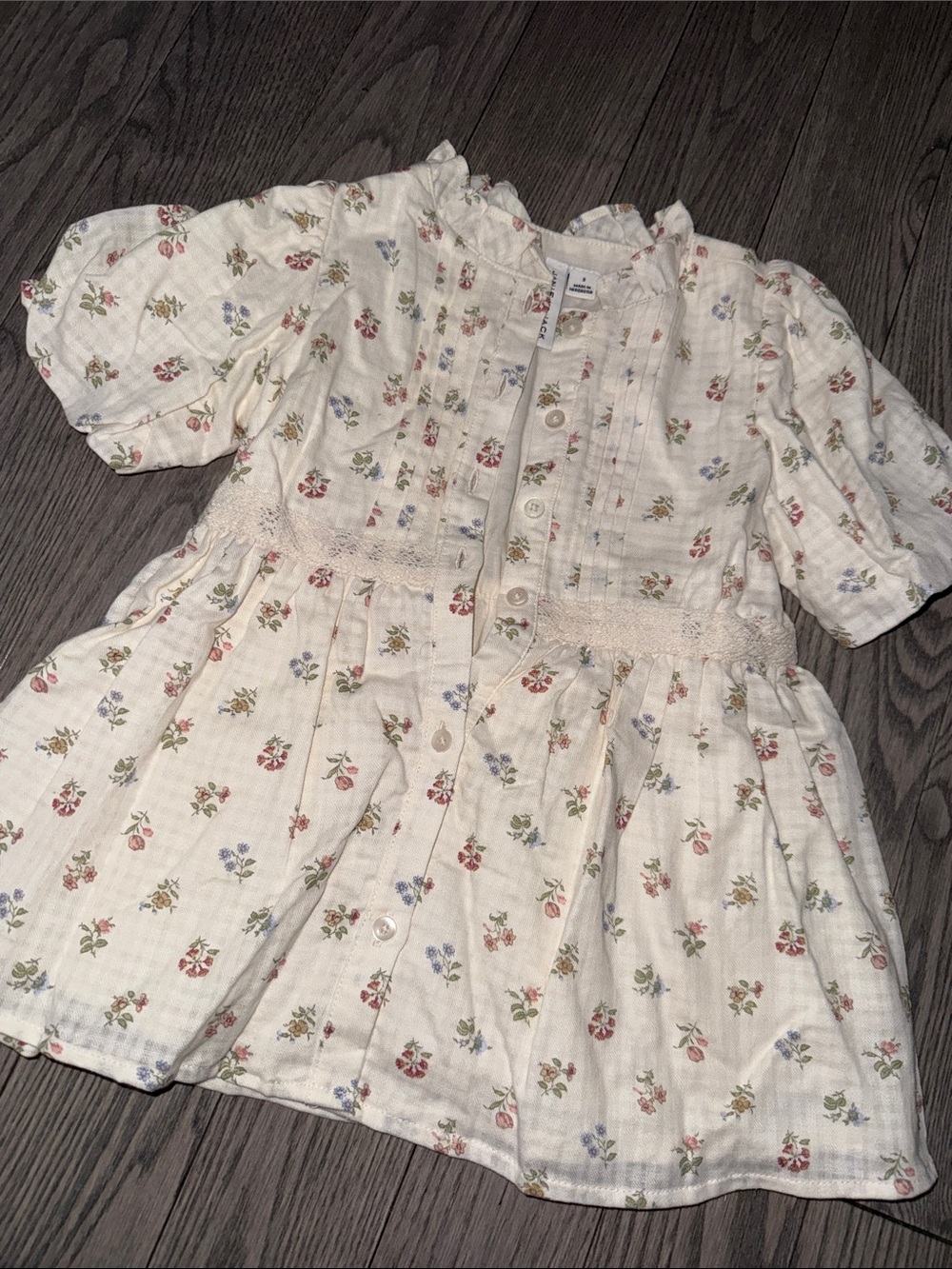 Cream Floral Button-Front Dress